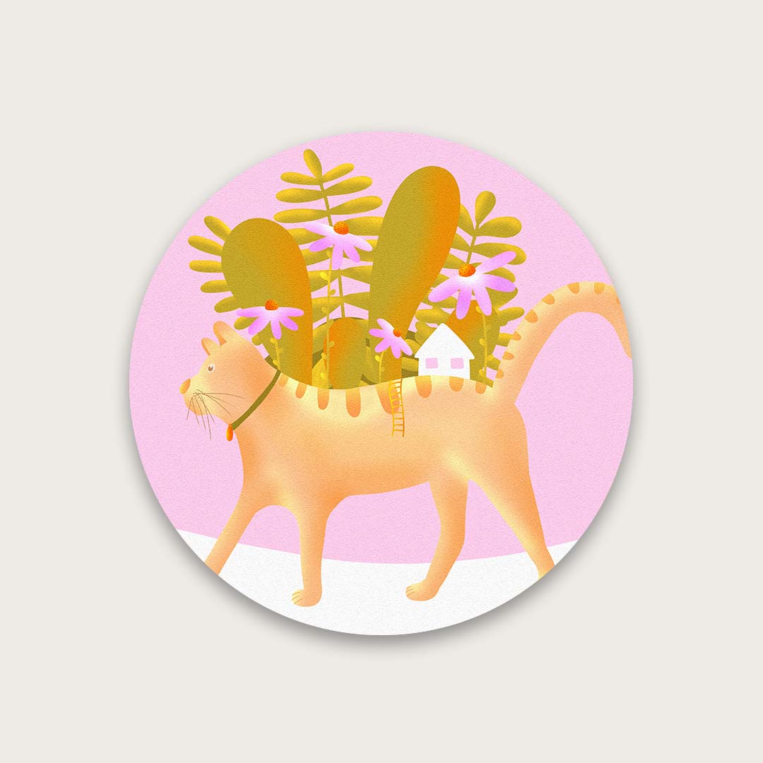 Cat village of lady bugs sticker