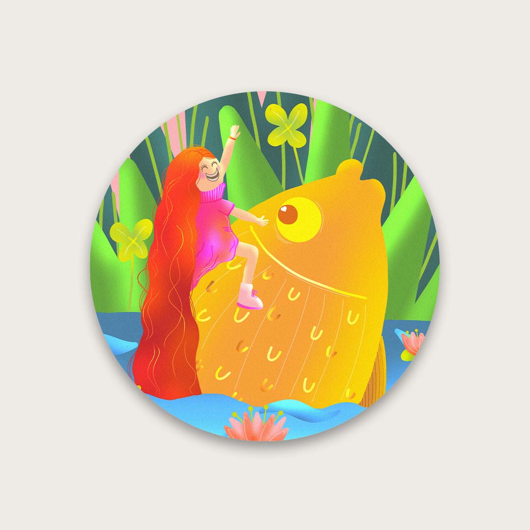 Riding golden fish sticker