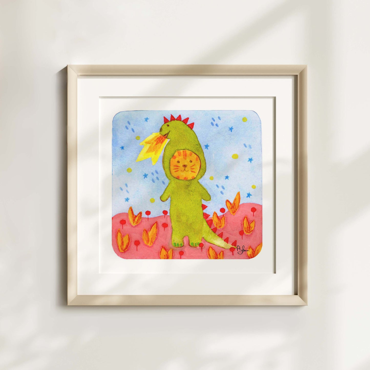Cat in a dragon costume print