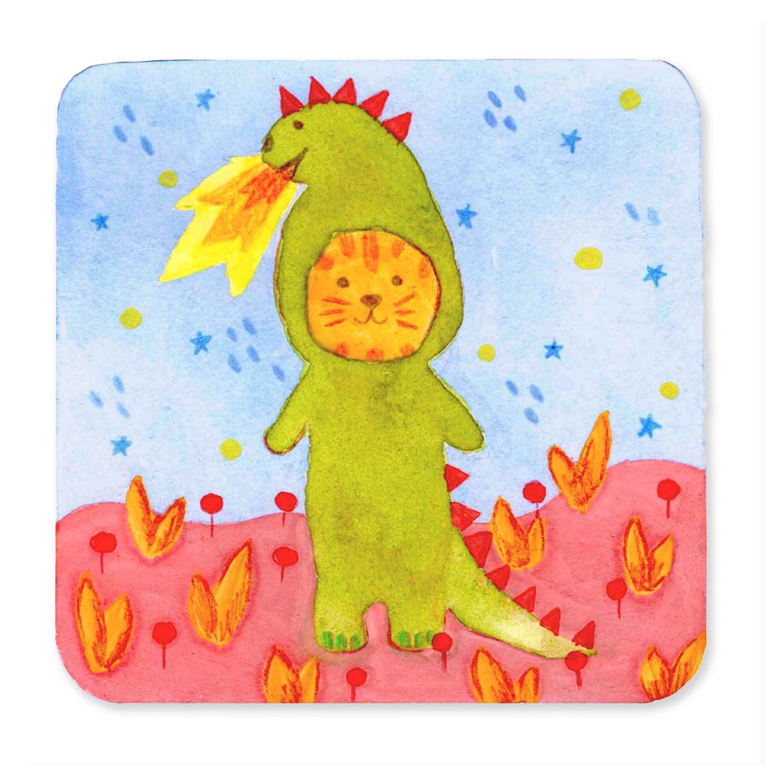 Cat in a dragon costume print