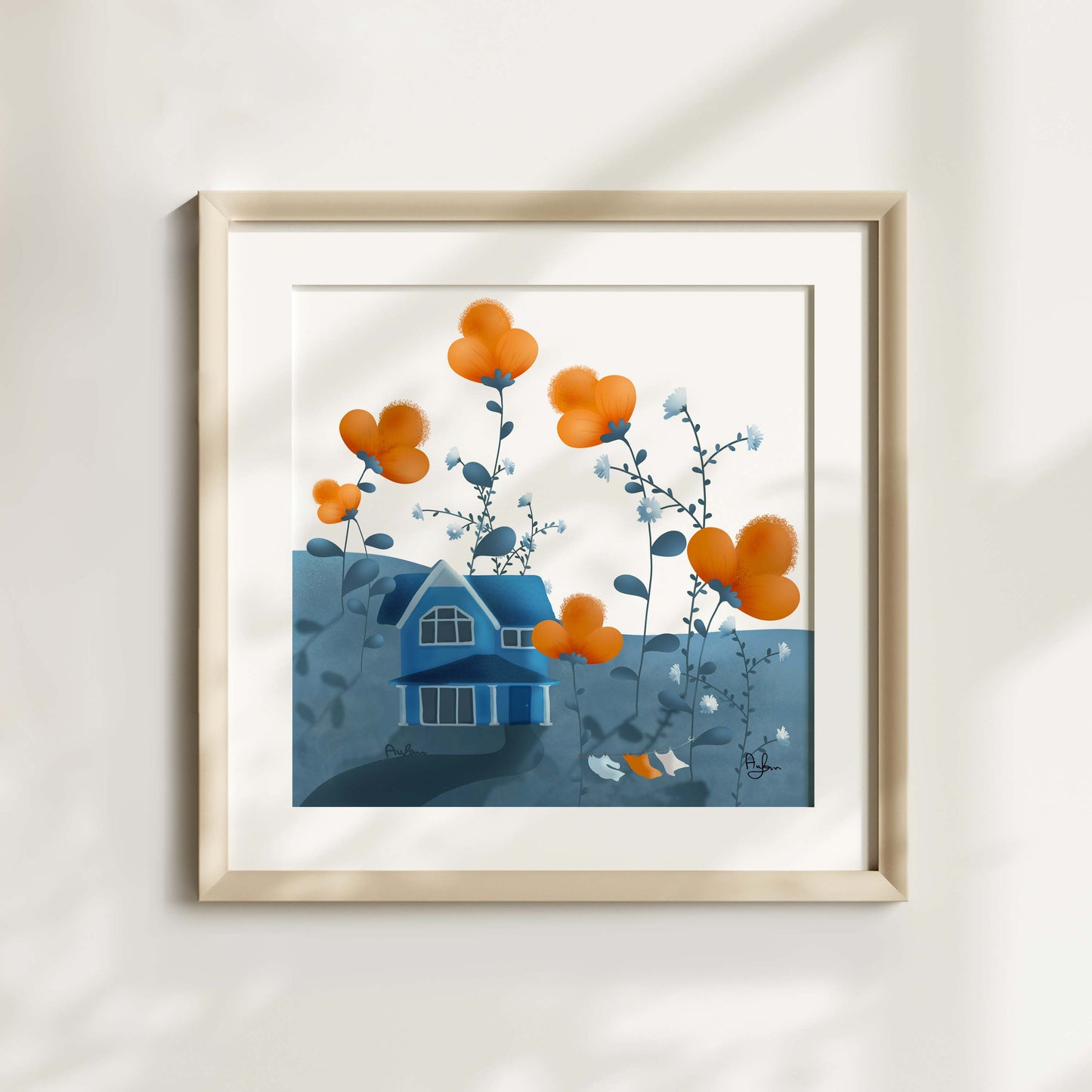 Printas MĖLYNAS NAMAS TARP GĖLIŲ