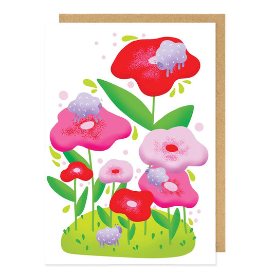 Sheep and flowers gift card